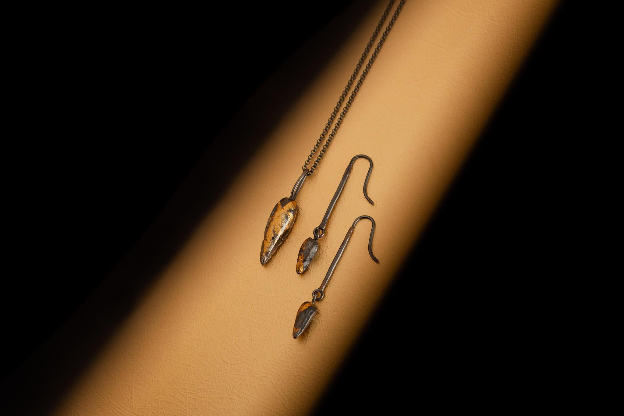 Gilded Relic Bar + Droplet Earrings