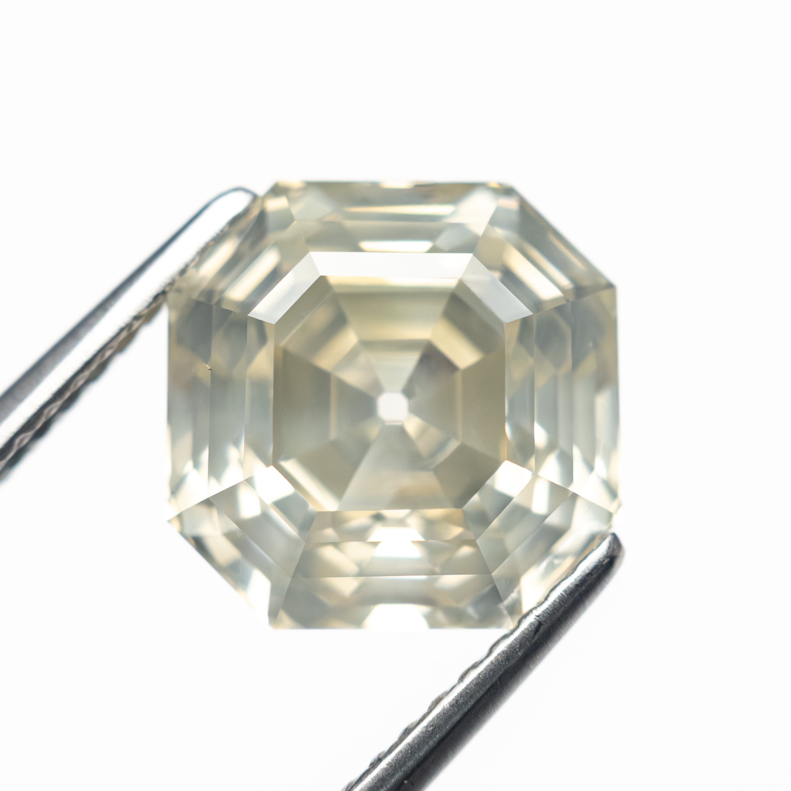 5.51ct 9.76x9.75x6.75mm GIA I1 Fancy Light Grey Green Yellow Cut Corner Square Step Cut 28026-01
