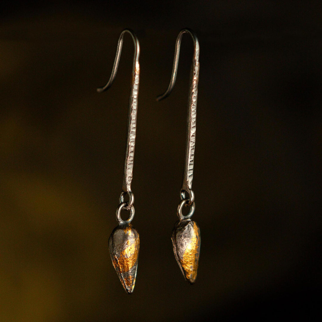 One of a Kind Gilded Relic Bar + Droplet Earrings