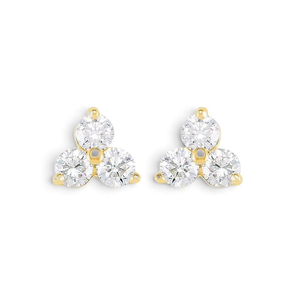 Stórica Studio Trillium three-stone natural diamond cluster stud earrings in 14k yellow gold