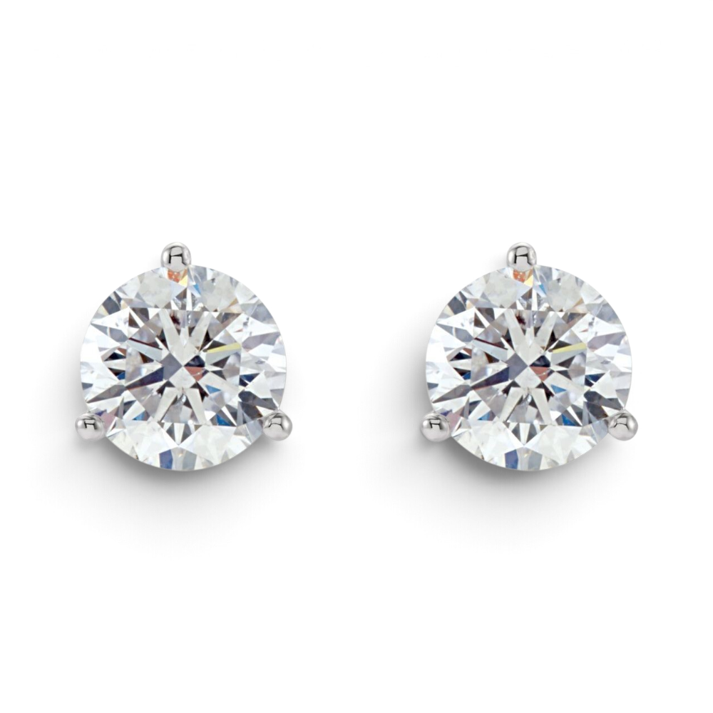Stórica Studio Vesper round lab-grown diamond stud earrings in a minimalist three-prong white gold setting.