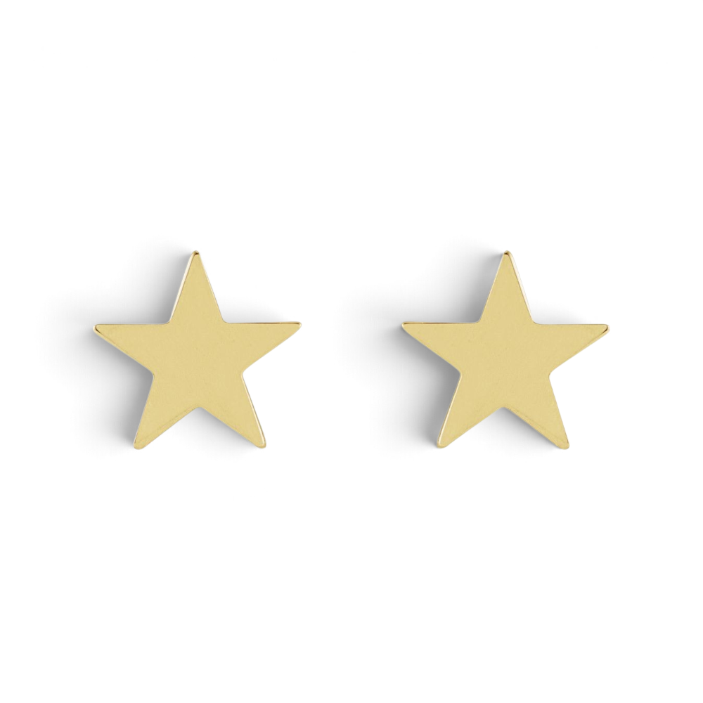 Stórica Studio 14k yellow gold petite star stud earrings with a flat-back design for comfortable daily wear.