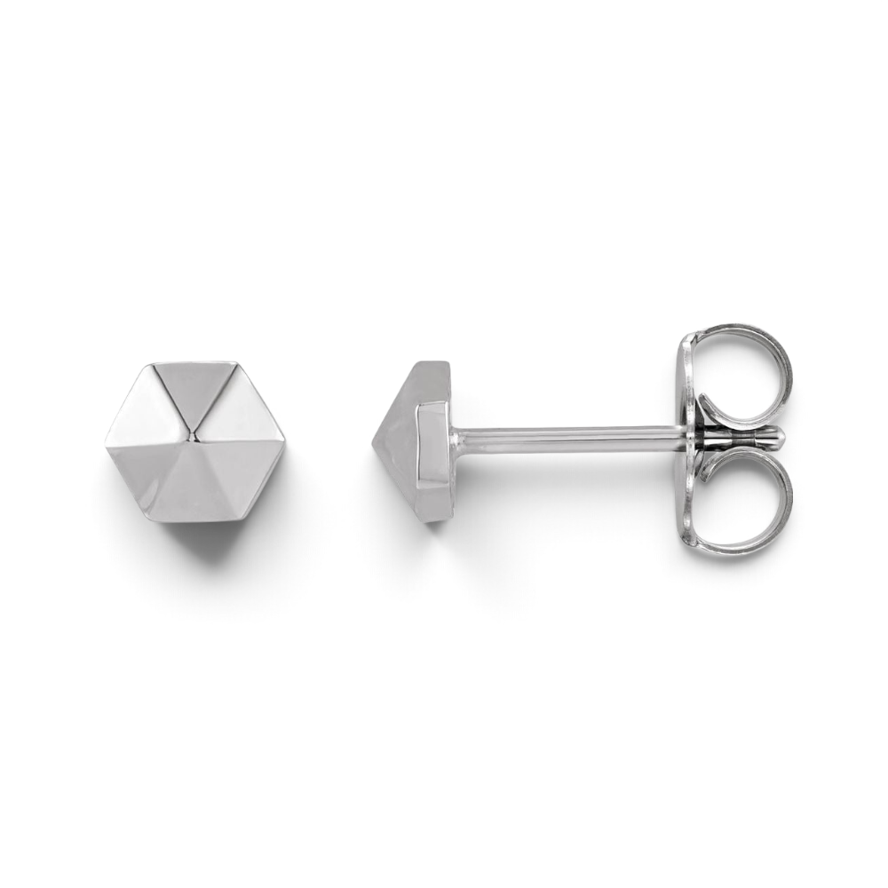 Tiny Hexagon Studs | Sterling Silver Geometric Studs