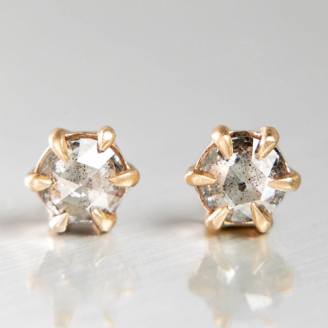 Salt + Pepper Diamond Cypress Stud Earrings in 14k Yellow Gold