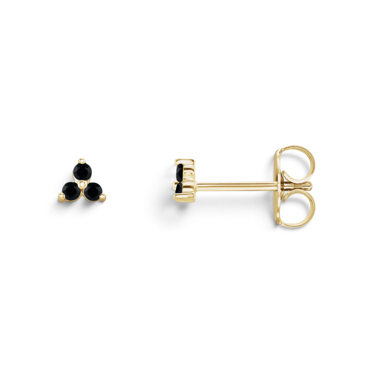 Anemone Studs with black spinel in 14k yellow gold