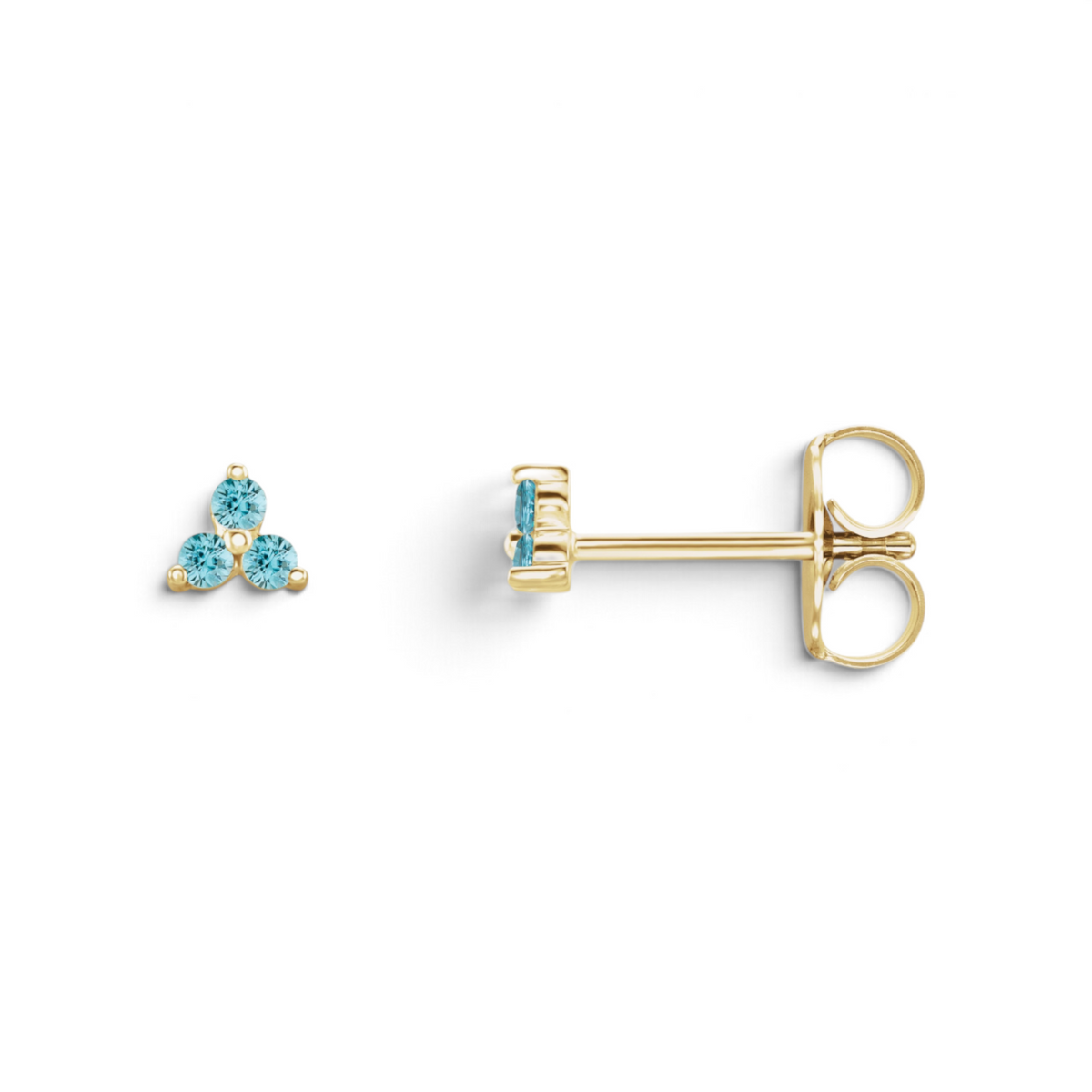 Anemone Studs with blue zircon in 14k yellow gold