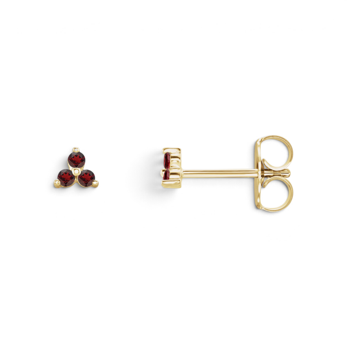 Anemone Studs with red garnet in 14k yellow gold