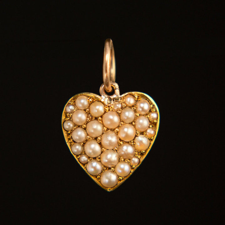 Victorian Seed Pearl Heart Pendant | 14k Gold