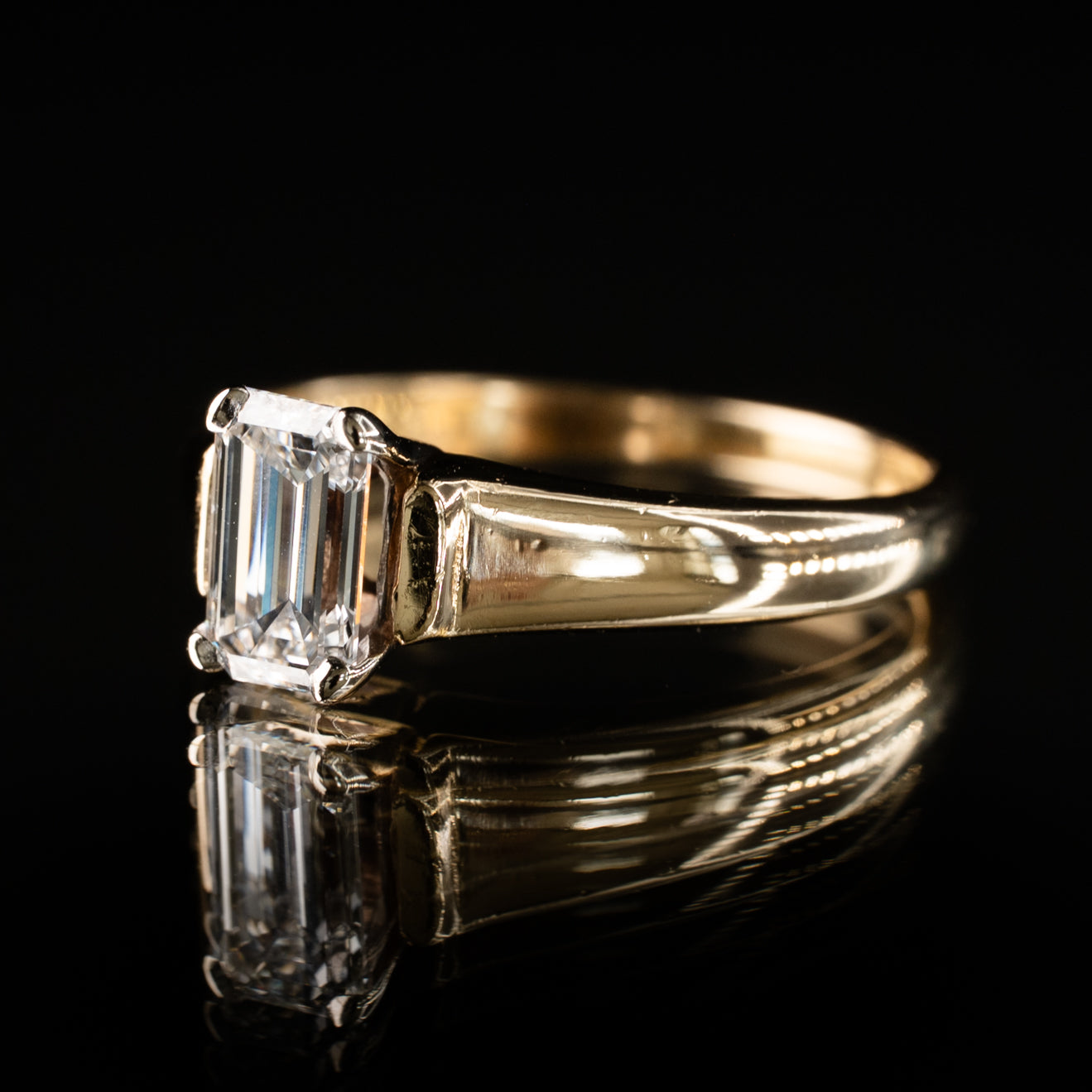 Vintage Emerald Cut Diamond Engagement Ring in 14k Gold