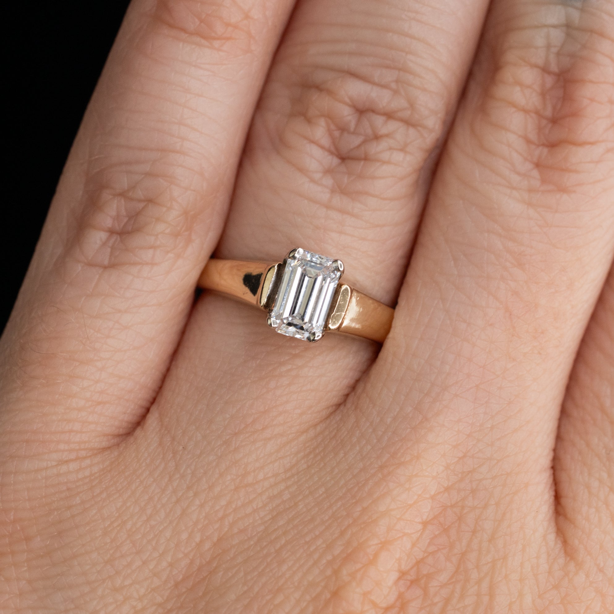 Vintage Emerald Cut Diamond Engagement Ring in 14k Gold