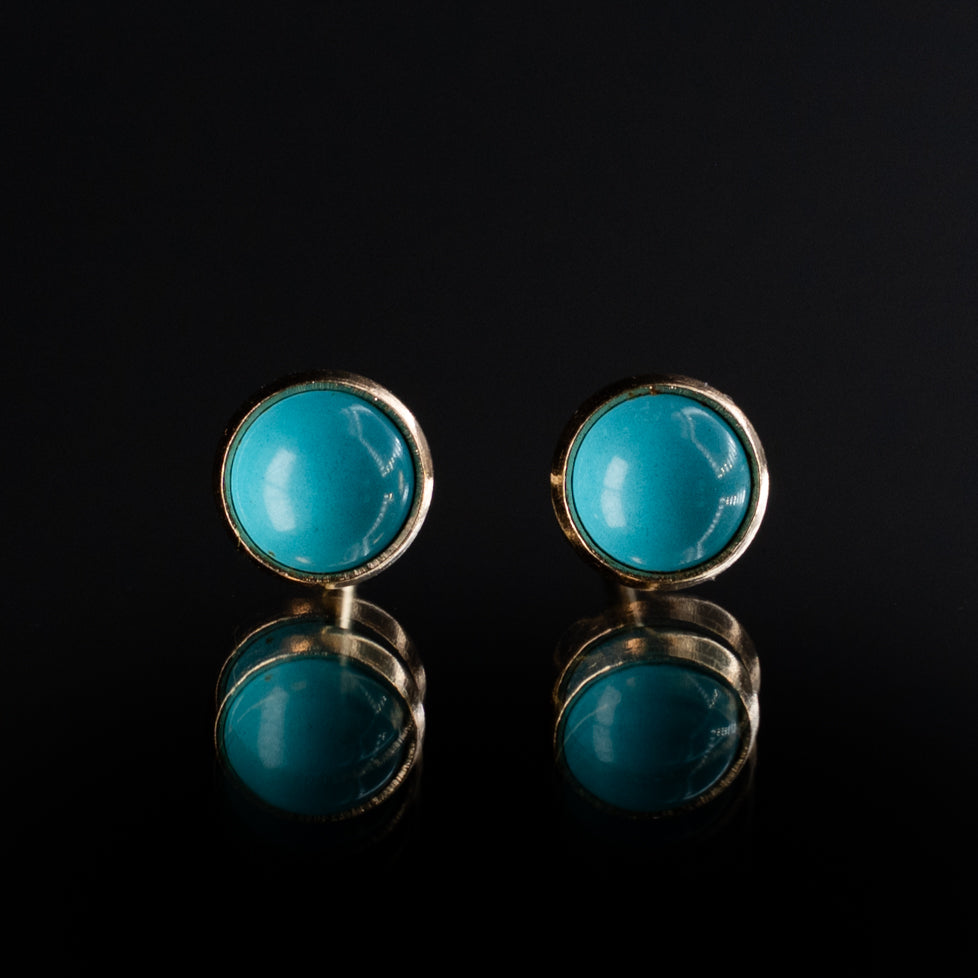 Vintage Turquoise Stud Earrings in 14k Gold