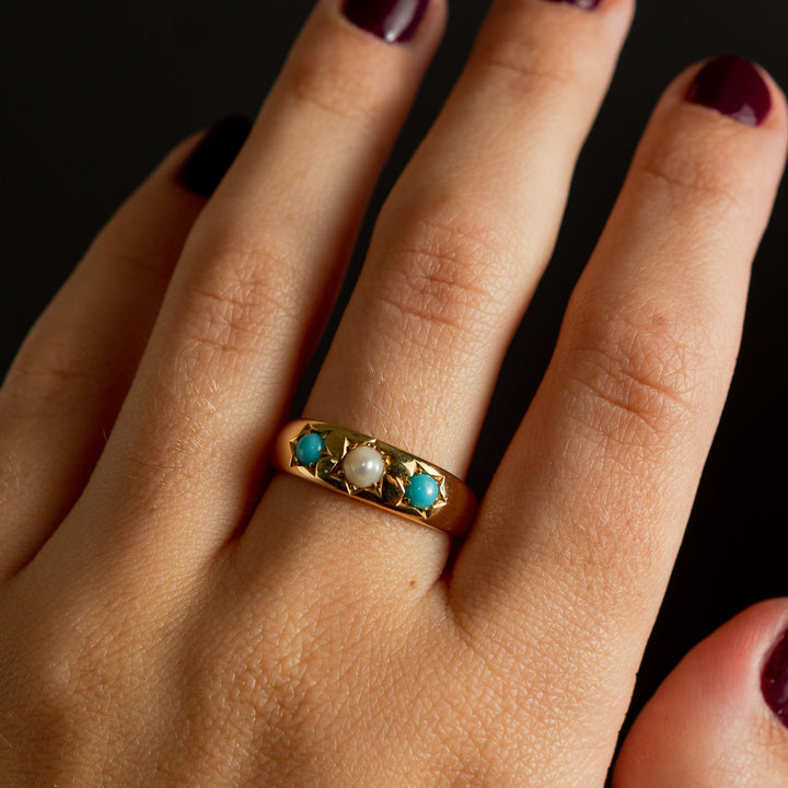 Turquoise + Pearl Ring | 18k Gold