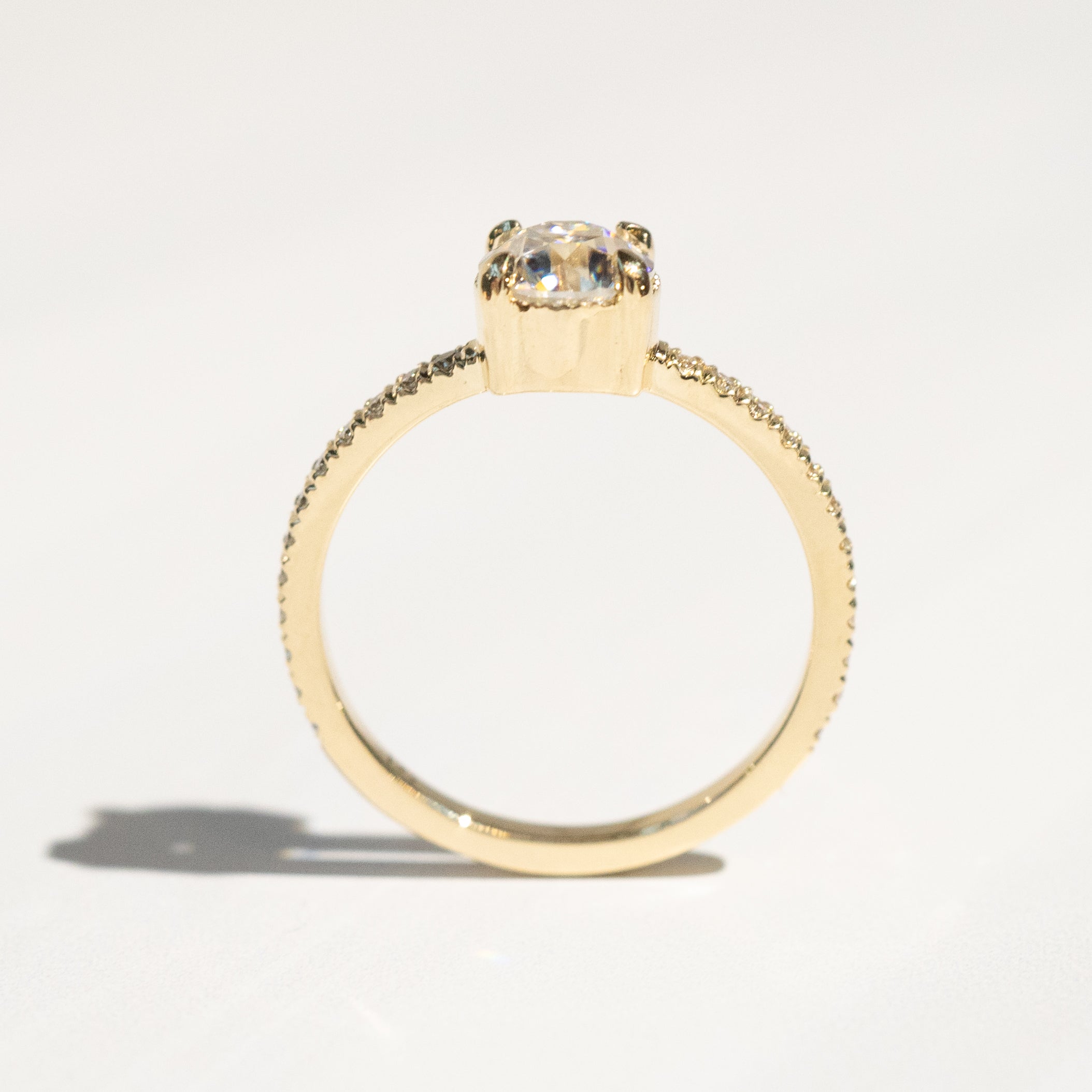 Oak Pavé Solitaire Ring | Moissanite + Lab Diamonds in 14k Yellow Gold