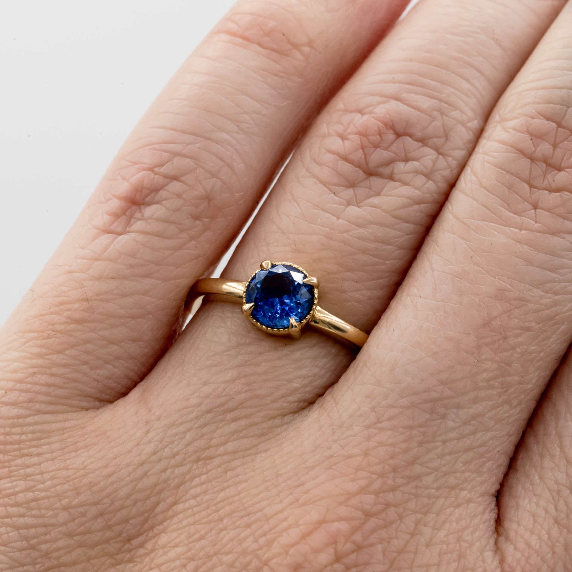 Oak Sapphire Engagement Ring | .87ct Round Sapphire | 14k Yellow Gold