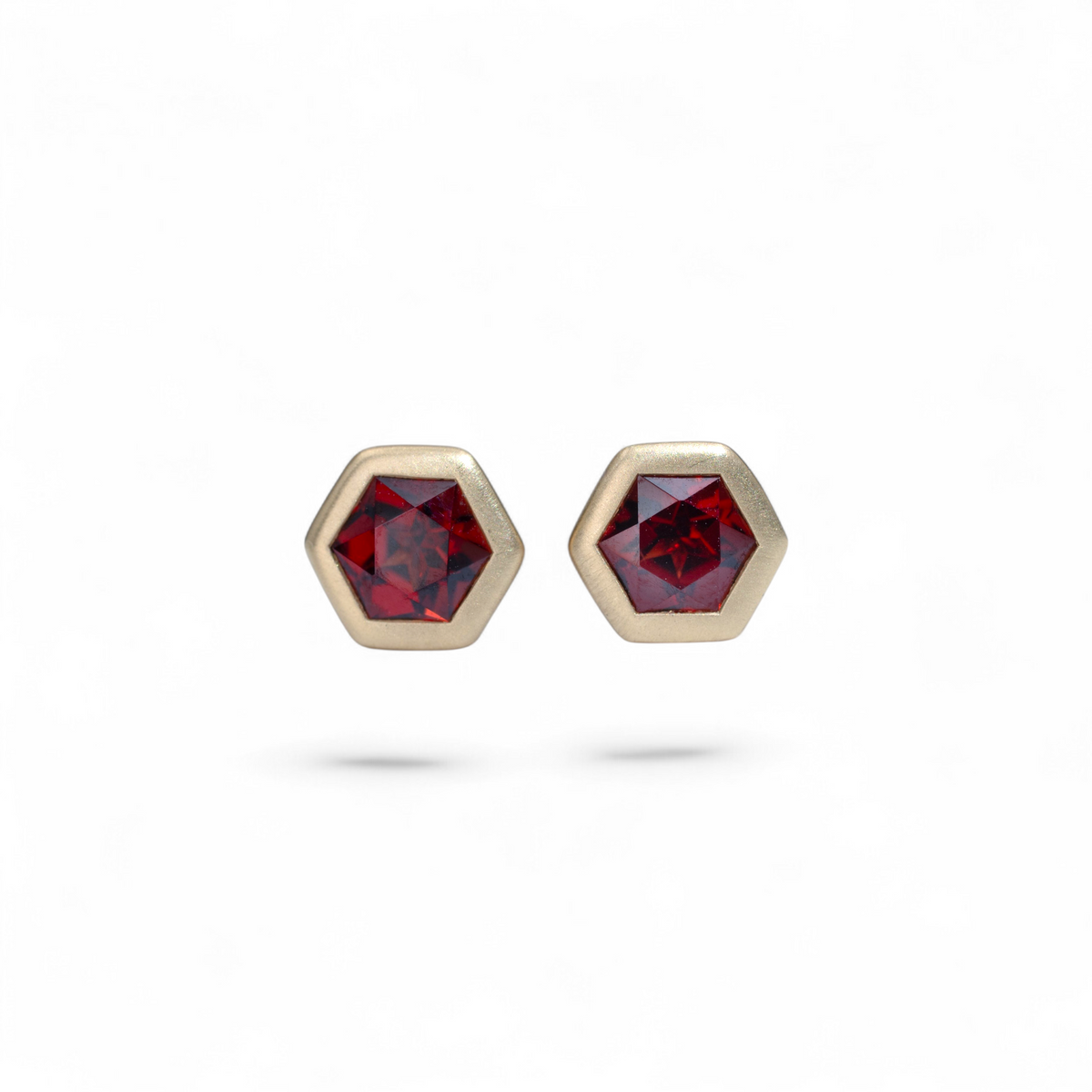 Pomona hexagon garnet bezel stud earrings in 18k yellow gold