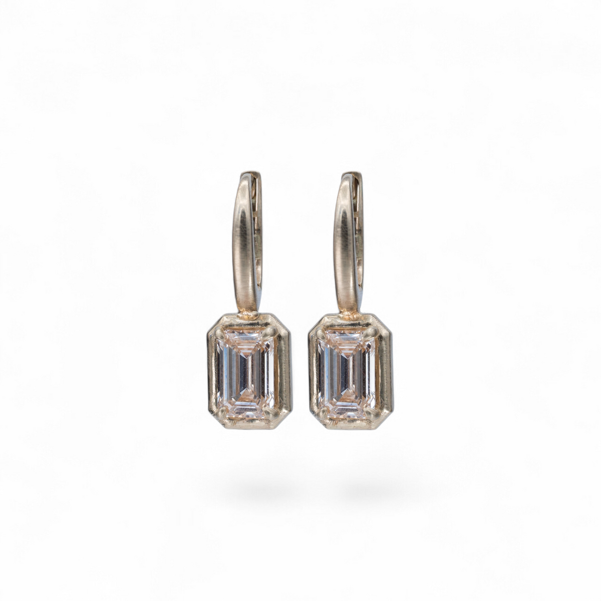Stórica Studio Lamplight Drops featuring champagne emerald cut lab-grown diamonds in satin 14k yellow gold lever backs.