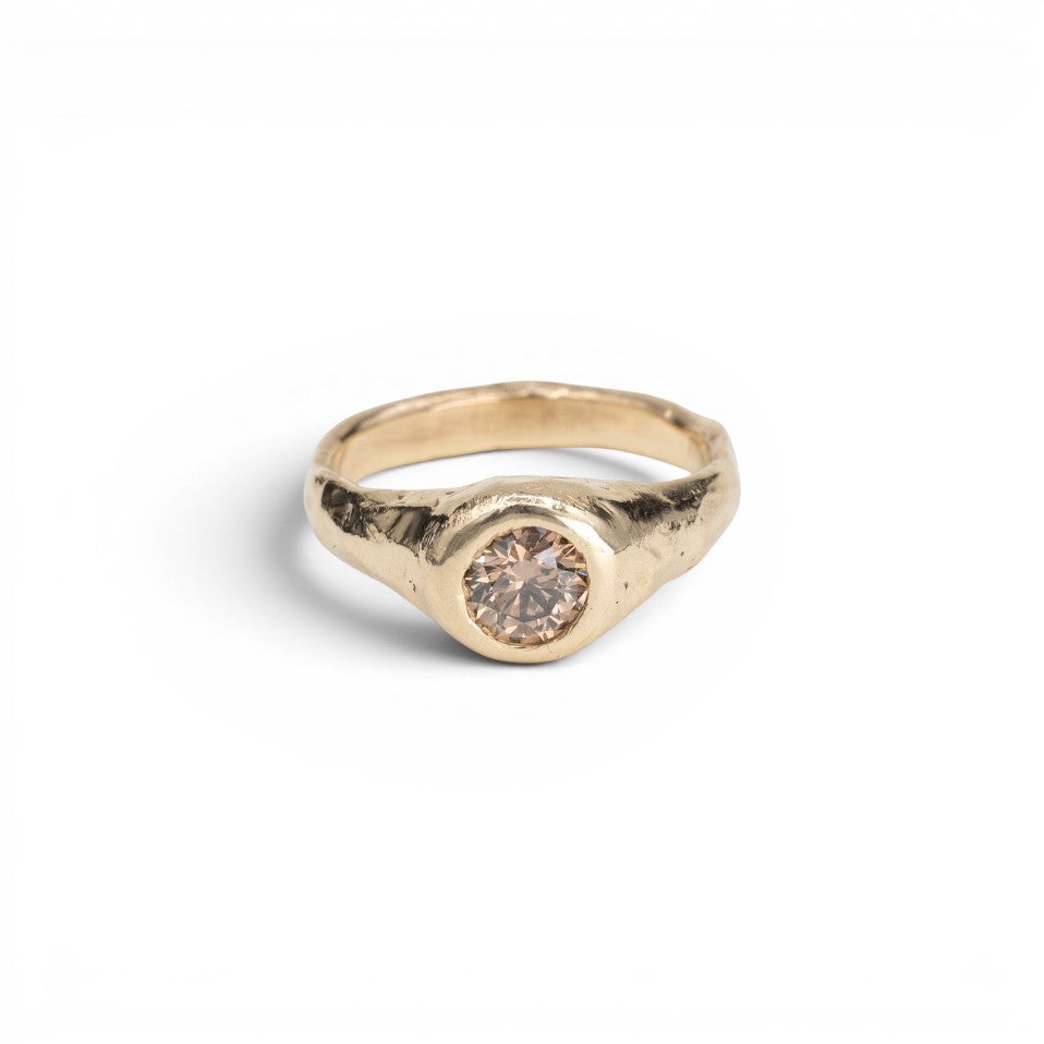 Earthform | Hand-Carved Champagne Diamond Ring in 14k Yellow Gold, 0.75 ct
