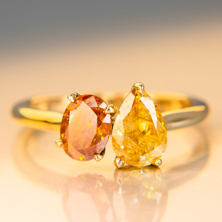 Rustic Diamond Toi et Moi Ring in 14k Gold