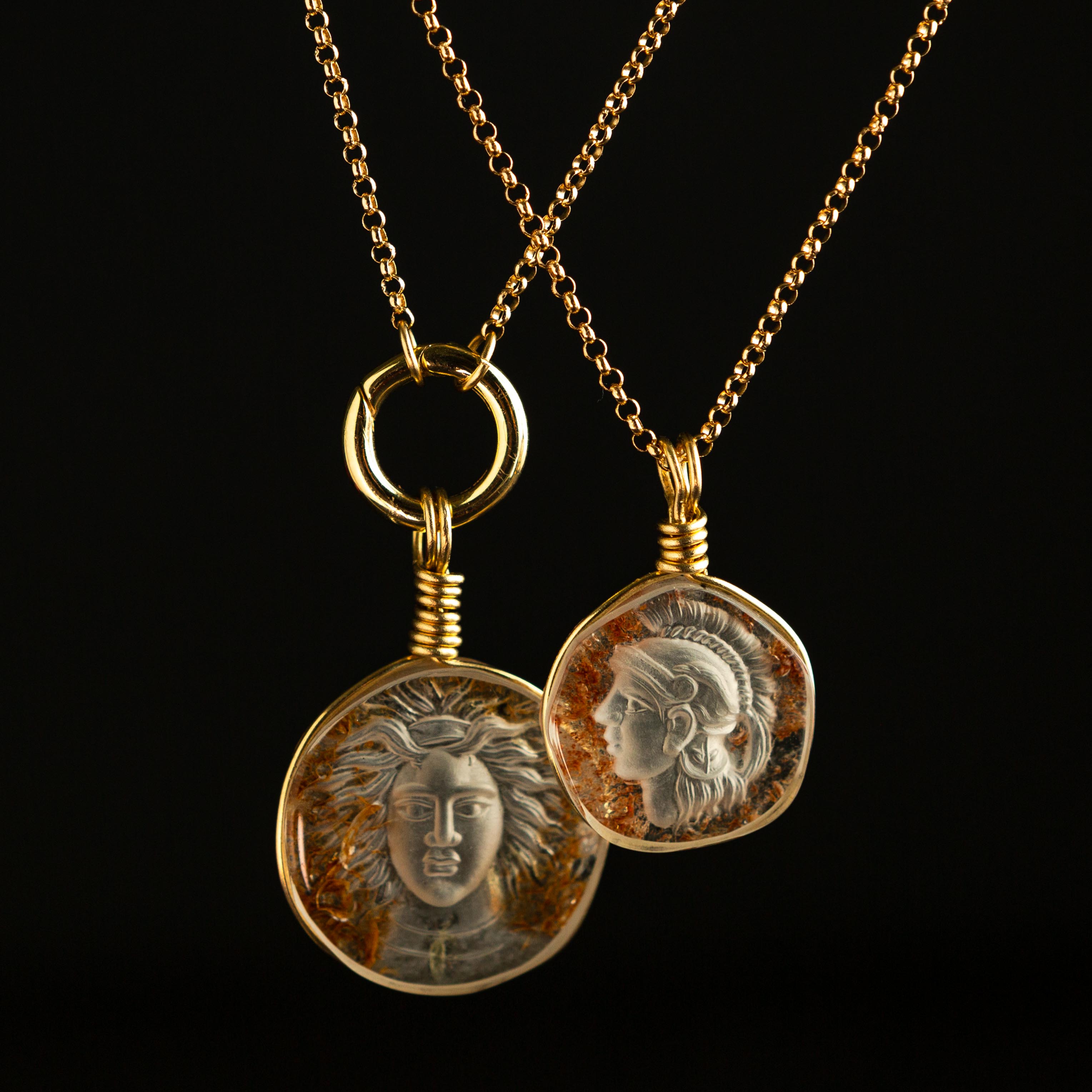 Aeneas Intaglio Warrior Charm – Golden Rutilated Quartz | 14k Yellow Gold