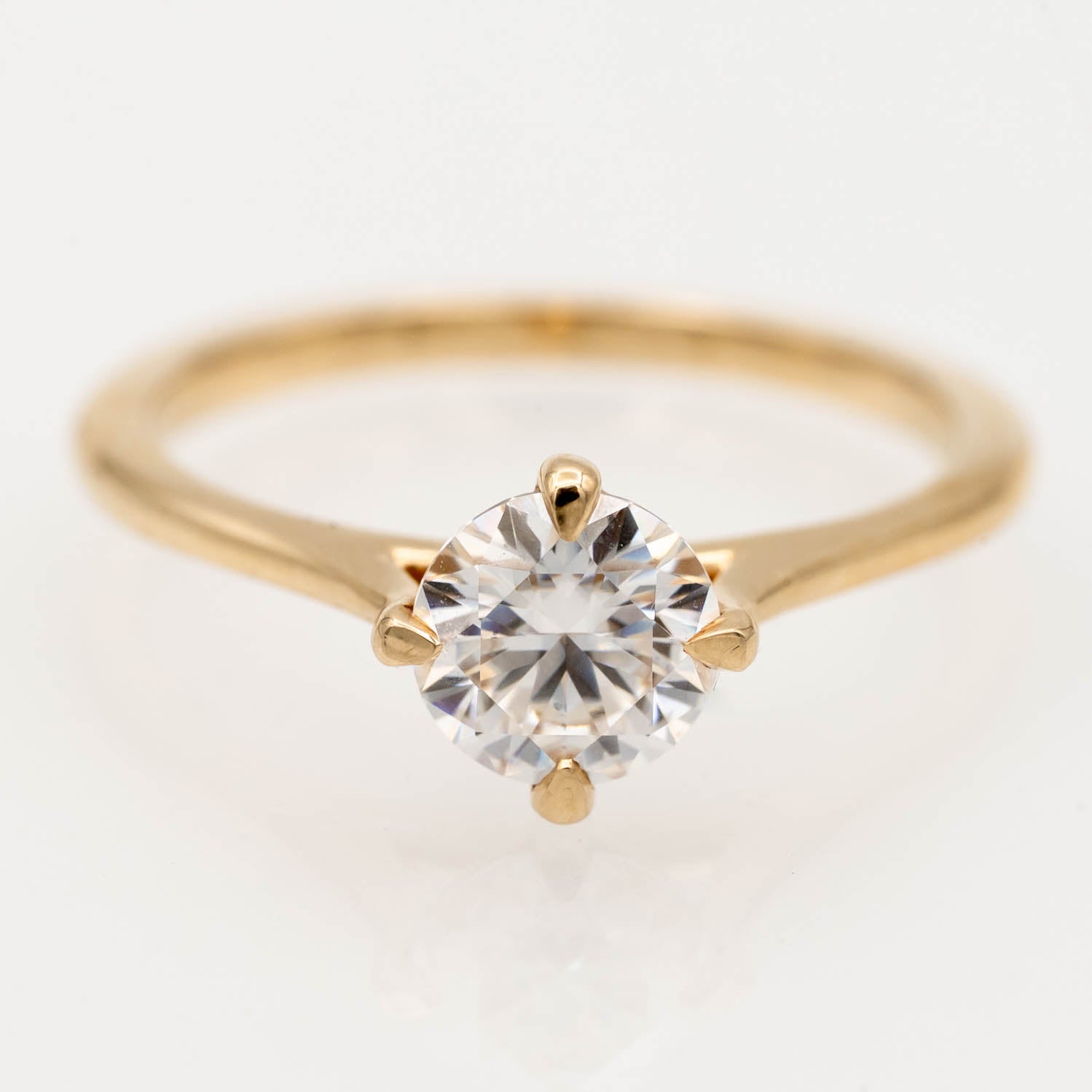 solitaire engagement ring, round-cut diamond ring, 14K yellow gold ring, classic diamond ring, minimalist engagement ring, prong setting ring, timeless jewelry, elegant proposal ring.