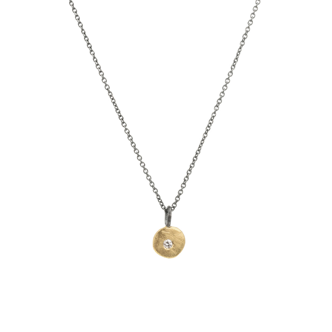 One of a Kind - Pebble Diamond Necklace in 22k Gold + Oxidized Sterling Silver