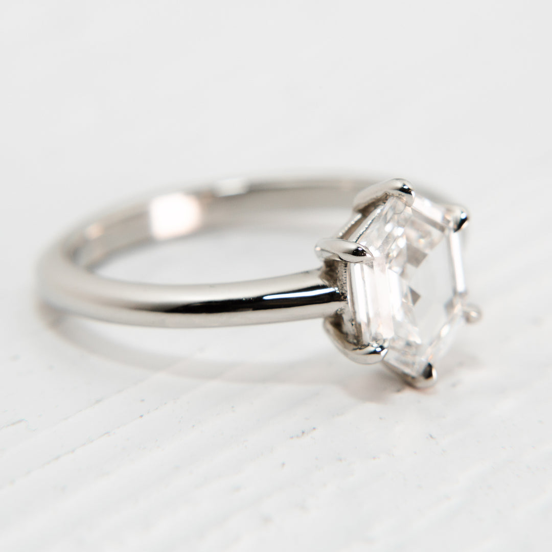 Hexagonal Step Cut Diamond Ring in Platinum