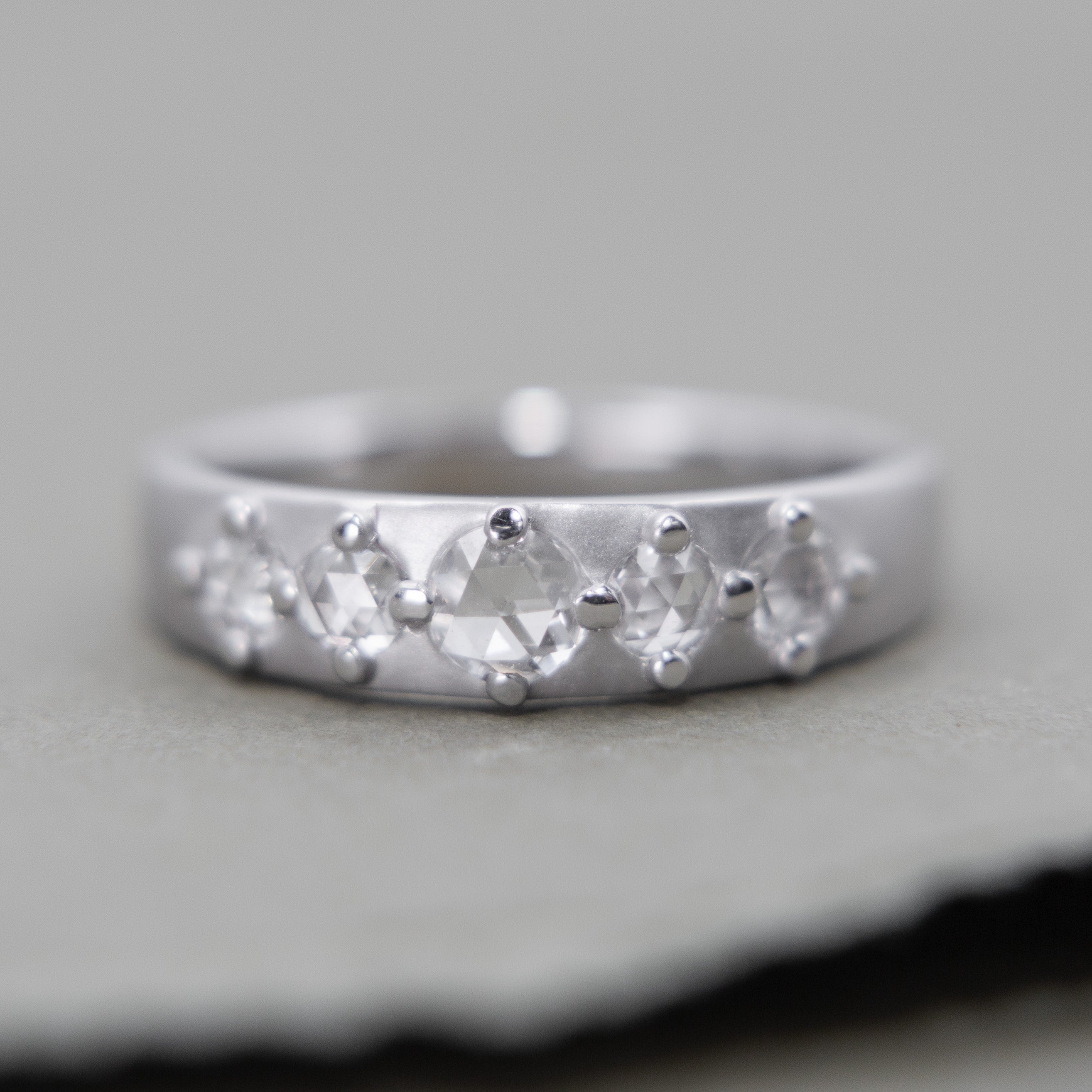 Cardinal Band with White Rose-cut Diamonds