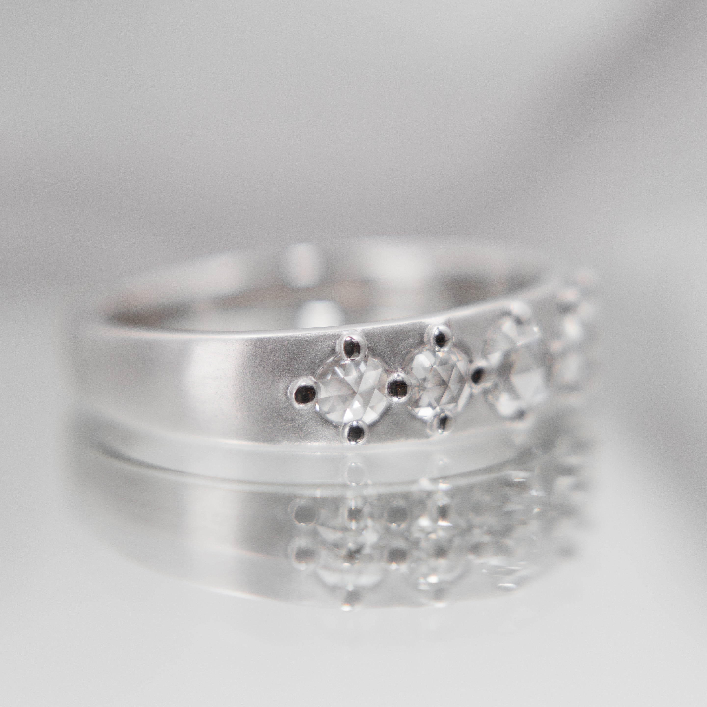 Cardinal Band with White Rose-cut Diamonds
