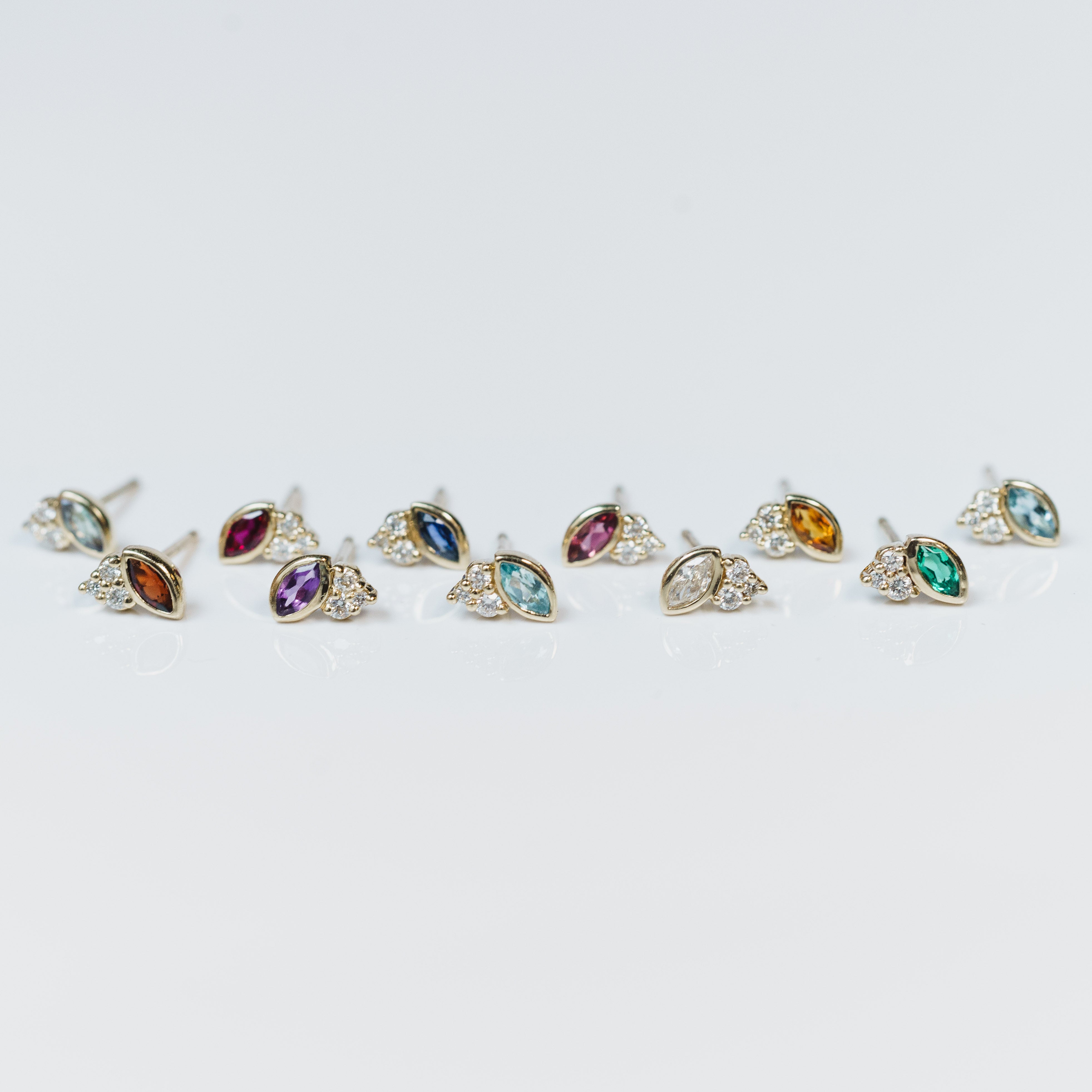 Birthstone Marquise Bezel Stud Earrings in 14k Gold