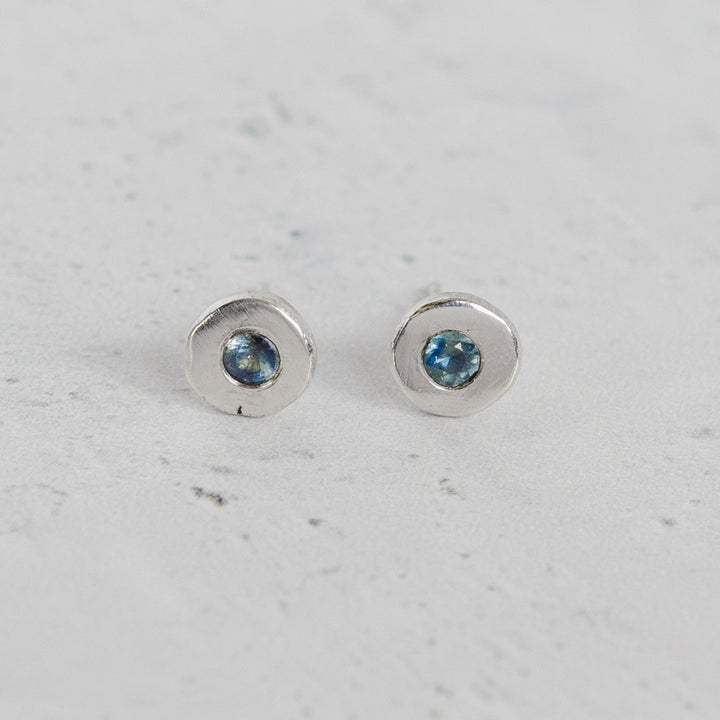 One of a Kind - Pebble Stud Earrings - Sapphire + Sterling Silver