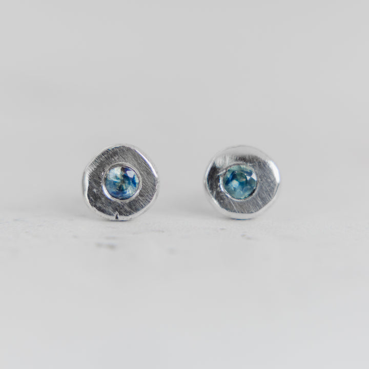One of a Kind - Pebble Stud Earrings - Sapphire + Sterling Silver