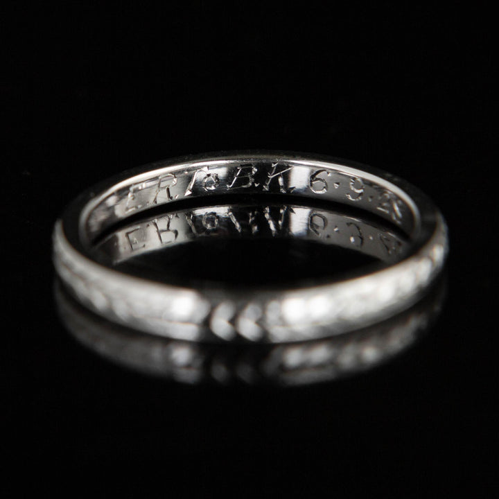 Antique Hand Engraved Band |14k White Gold | circa 1928