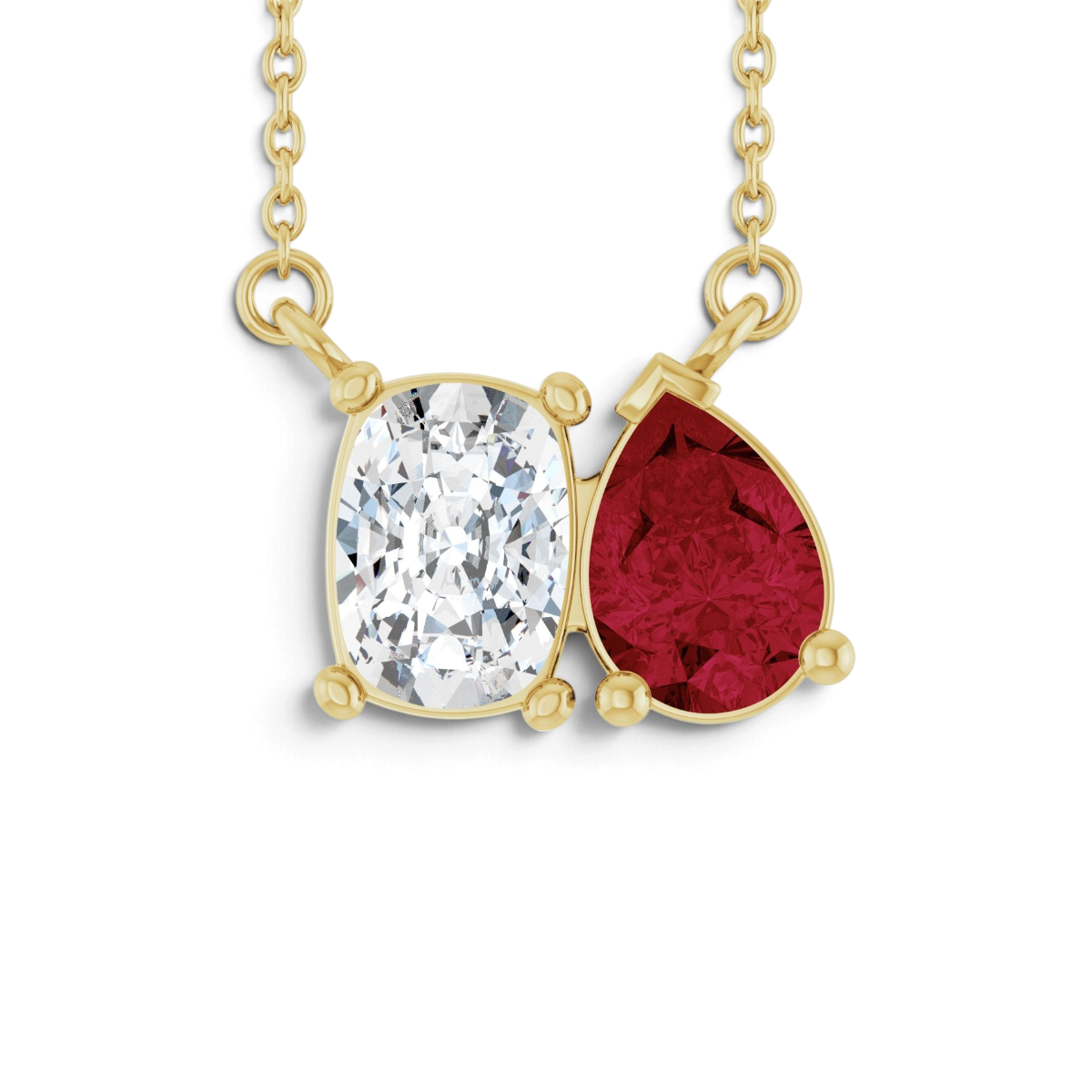 Tethys toi et moi necklace with lab-grown diamond and pear ruby in 14k yellow gold