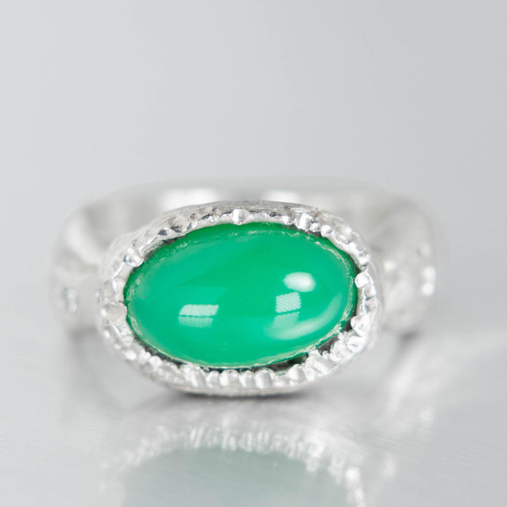 One of a Kind Relic Ring | Chrysoprase in Sterling Silver with Diamonds by Olivia Watts