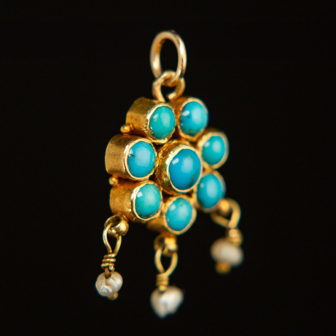 Persian Turquoise Flower Charm | 14k Gold
