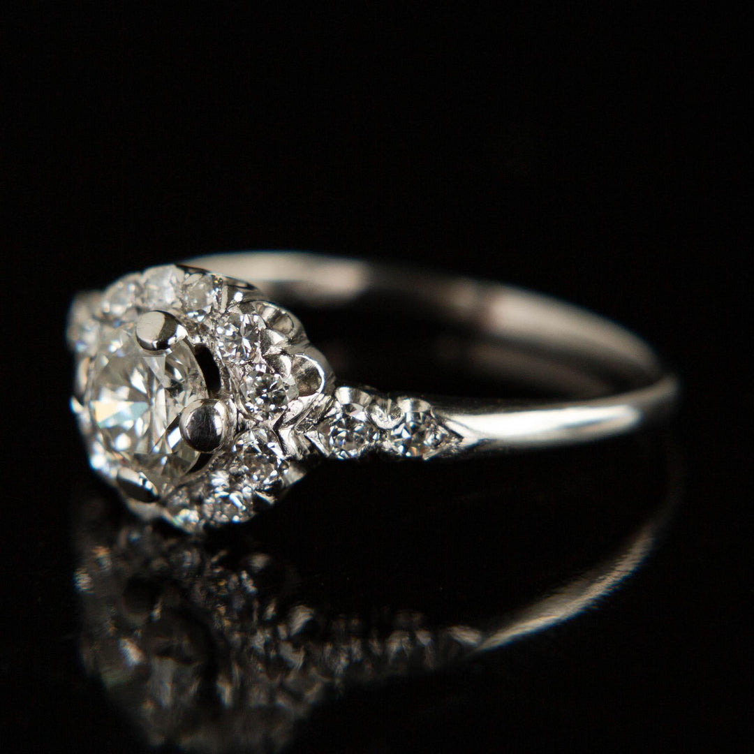 Platinum Diamond Halo Ring | Circa 1940