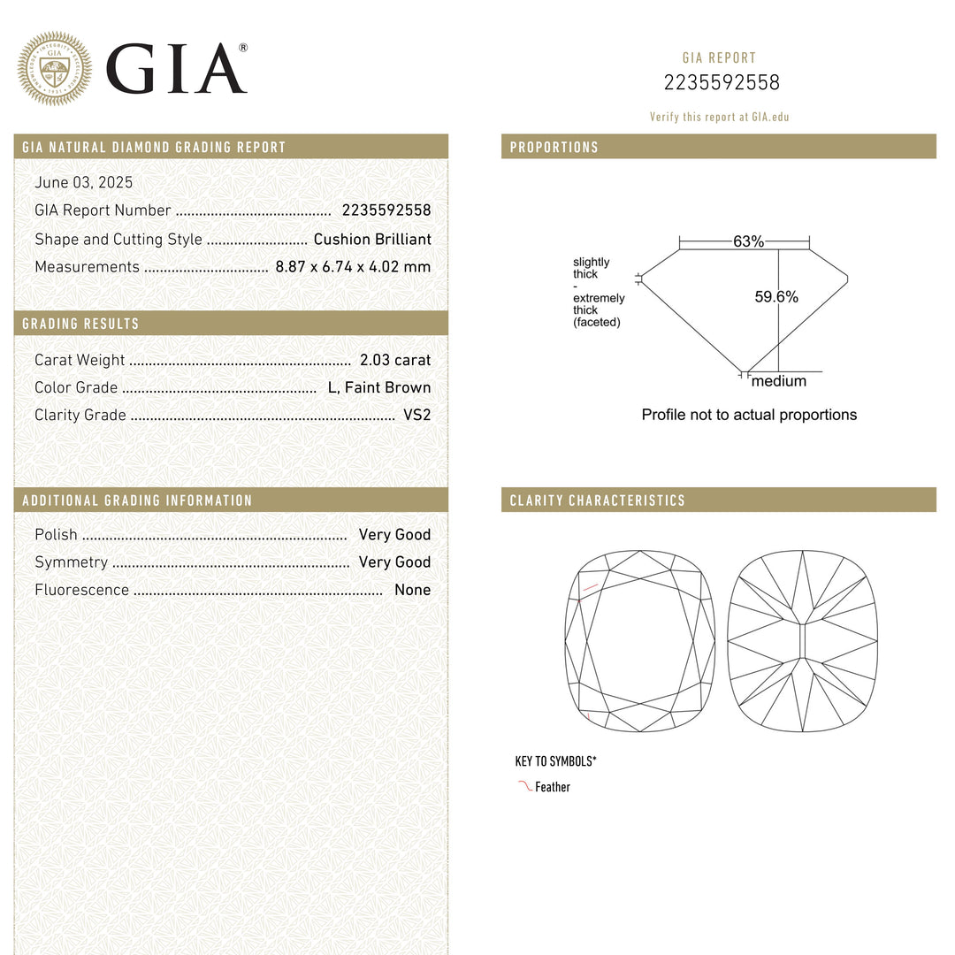 2.03ct 8.87x6.74x4.02mm GIA VS2 L Cushion Brilliant 27320-01