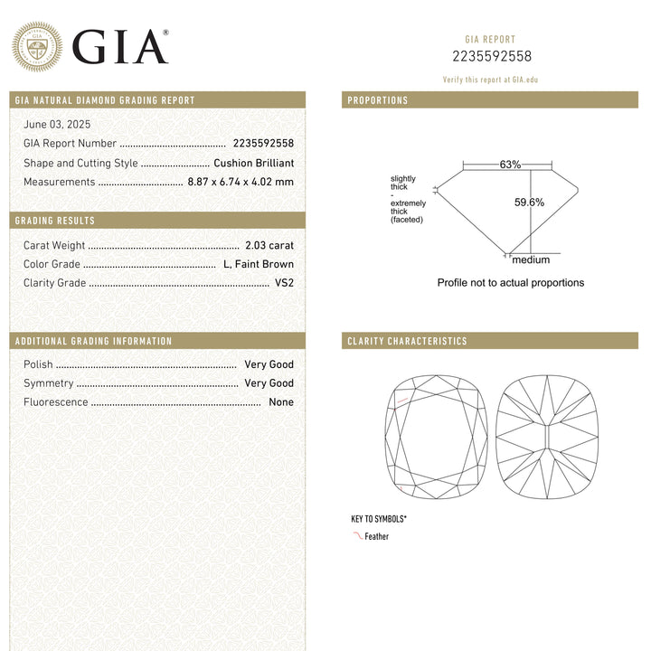 2.03ct 8.87x6.74x4.02mm GIA VS2 L Cushion Brilliant 27320-01