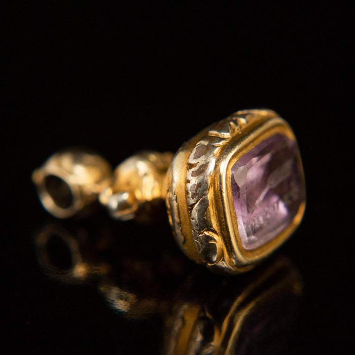 Carved Amethyst Watch Fob/Seal | “Write Truth” | 14k Gold