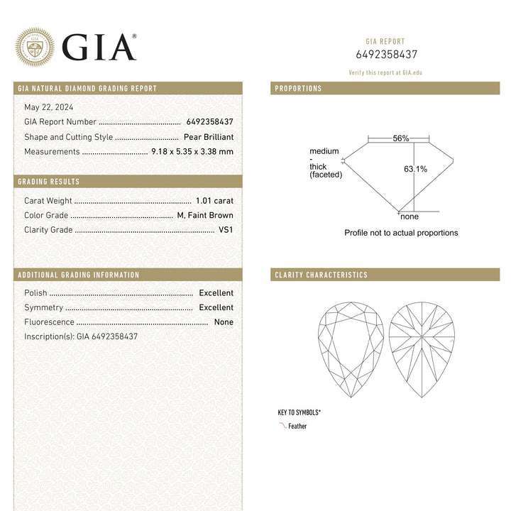 1.01ct 9.18x5.35x3.38mm GIA VS1 M Pear Brilliant 🇨🇦 25102-01