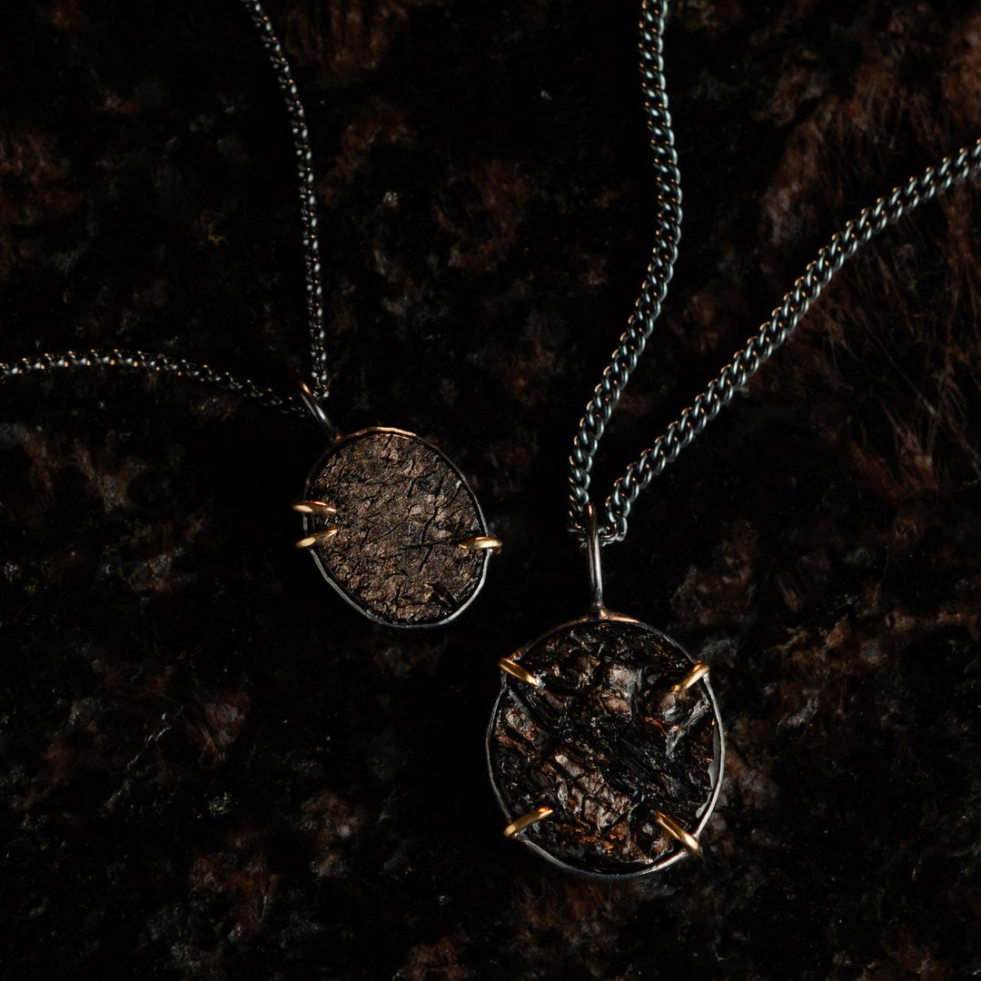 Fortitude Necklace - Natural Surface Obsidian in 14kY + Oxidized Sterling Silver No.4