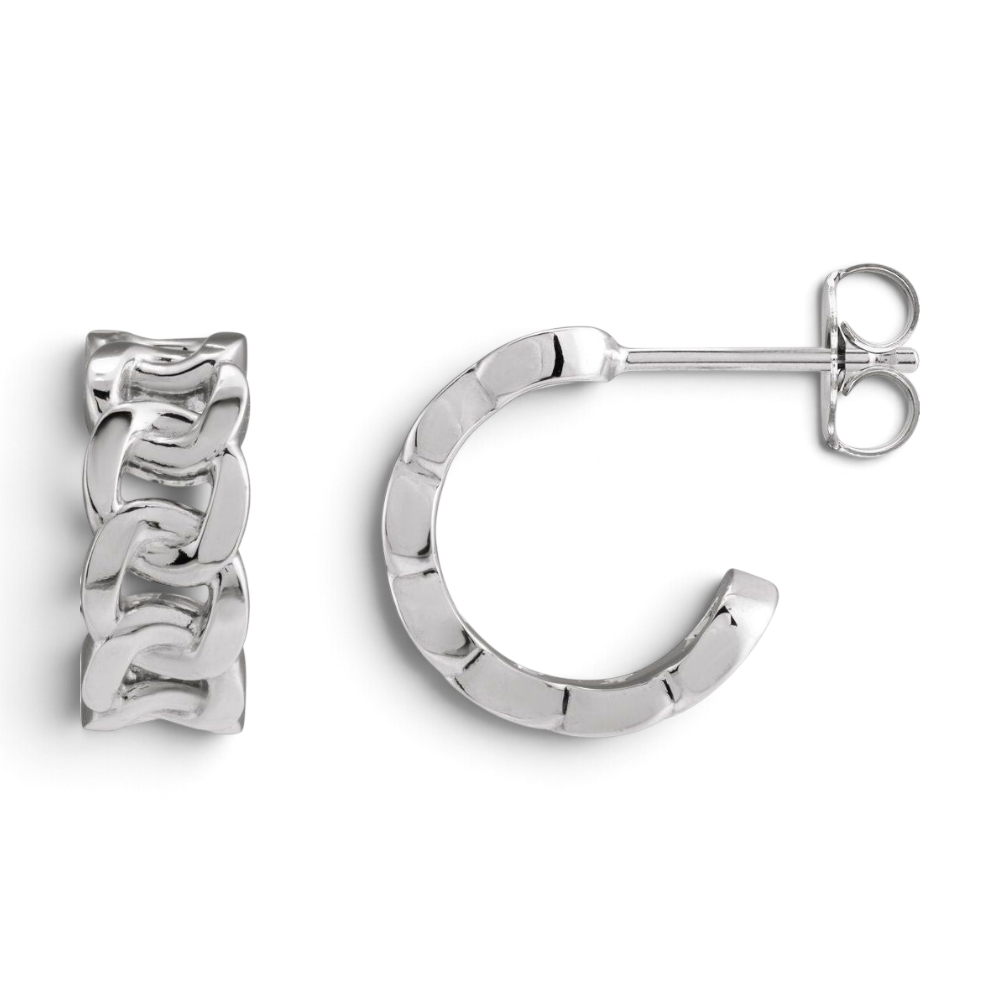 Stórica Studio Anchor hoop earrings in polished solid sterling silver with a chunky chain link design.