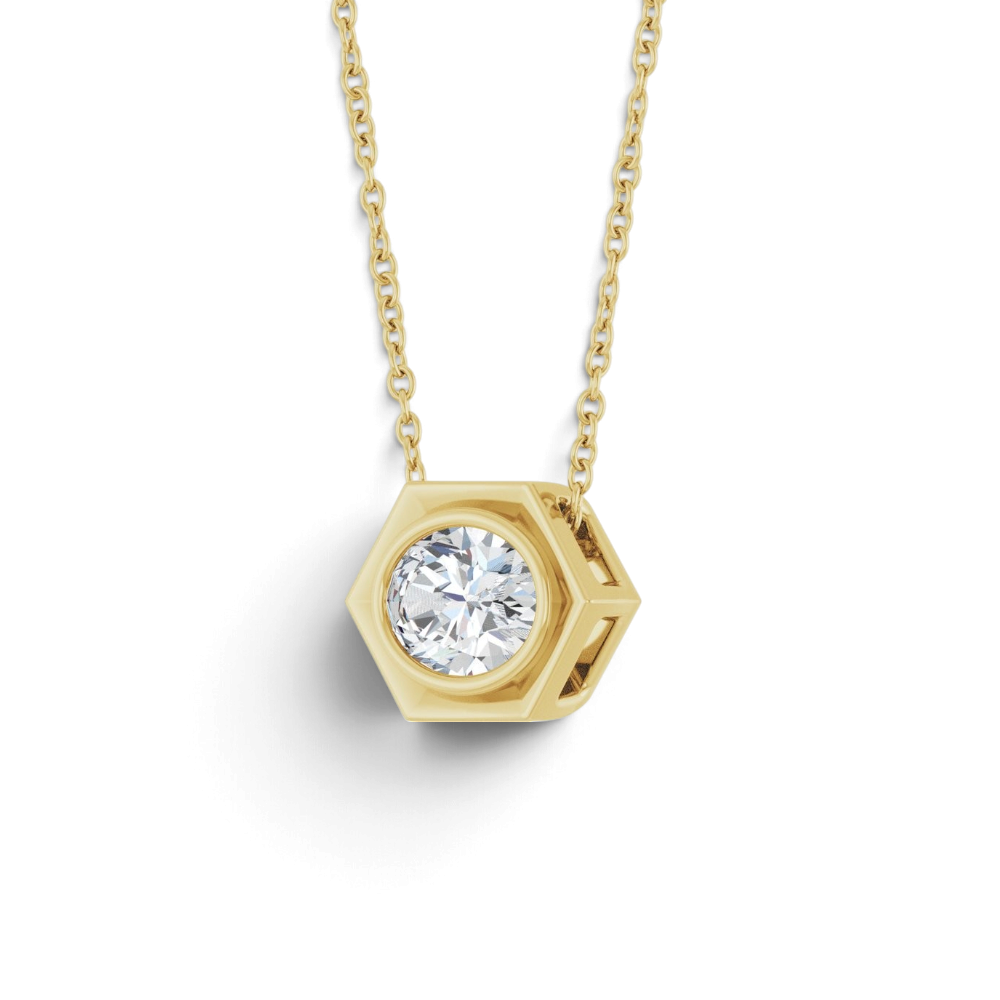 Stórica Studio Thalassa necklace featuring a lab-grown oval diamond in a 14k yellow gold bezel slide setting