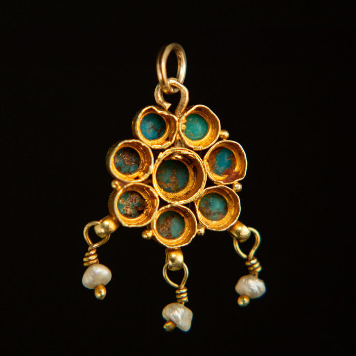 Persian Turquoise Flower Charm | 14k Gold