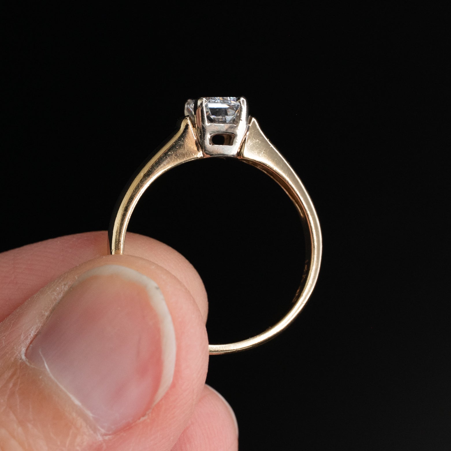 Vintage Emerald Cut Diamond Engagement Ring in 14k Gold
