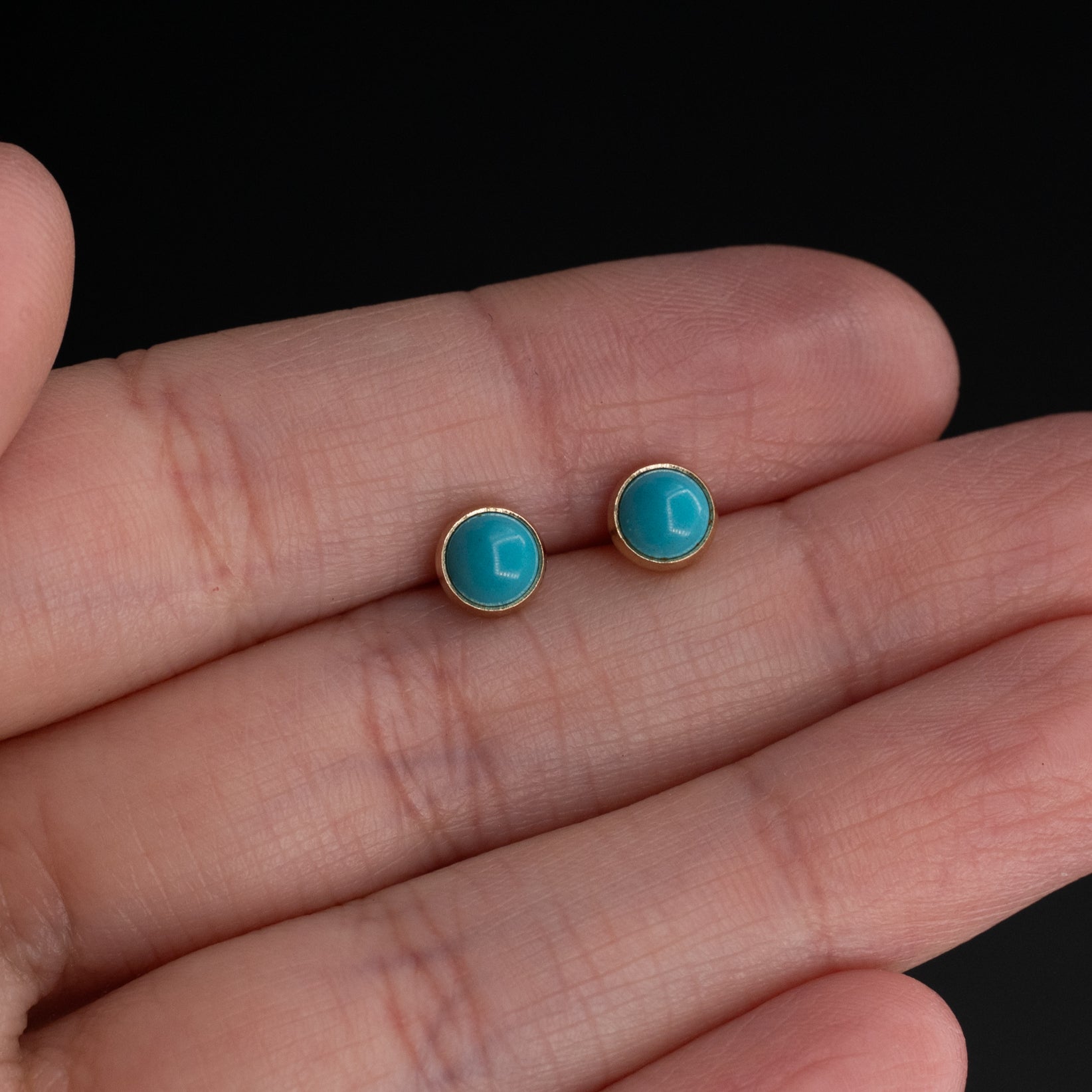 Vintage Turquoise Stud Earrings in 14k Gold