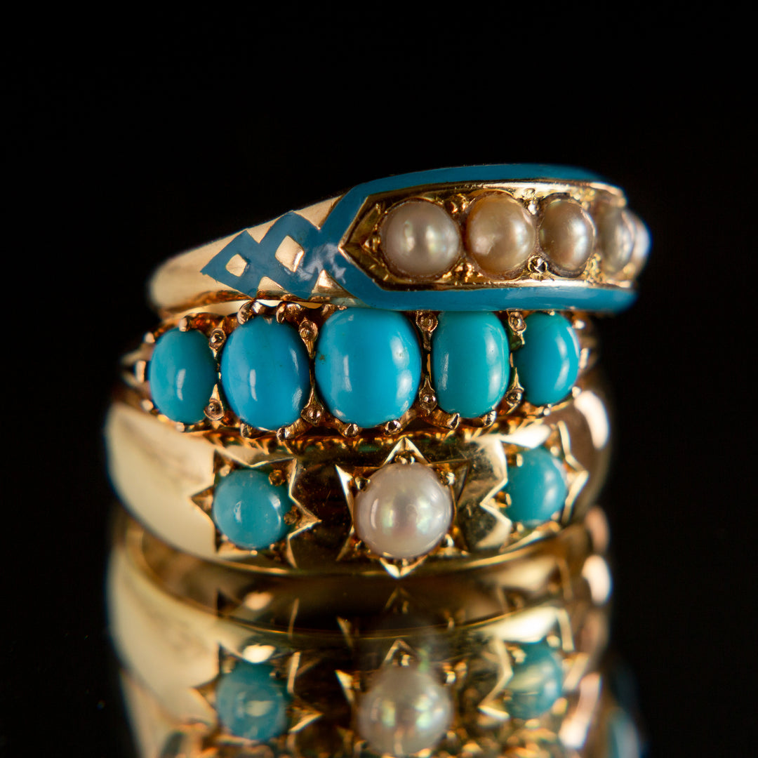 Blue Enamel + Pearl Ring | 14k Gold
