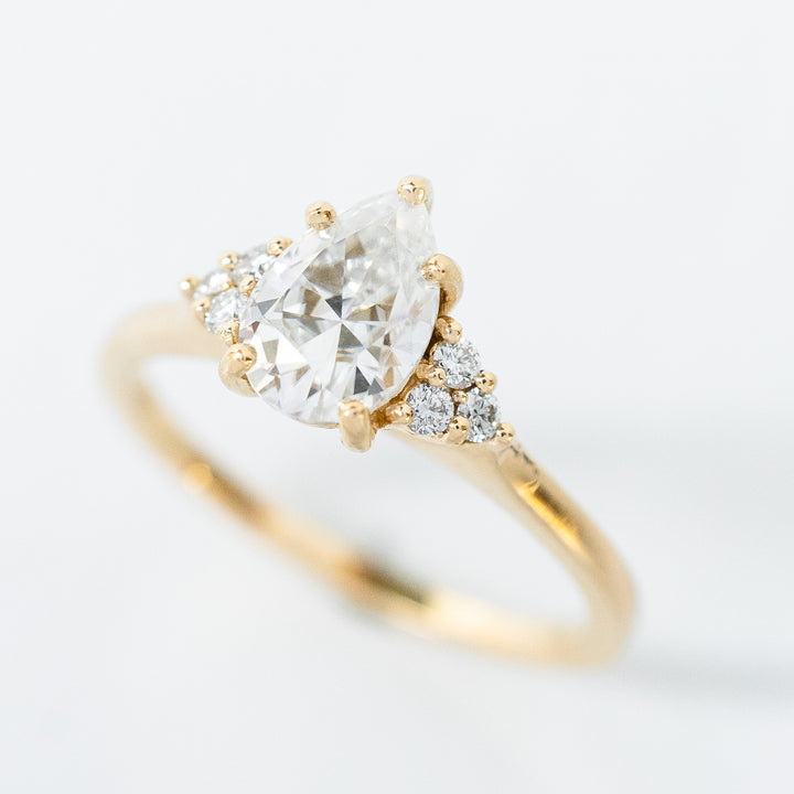 Pear Moissanite & Diamond Holly Ring in 14k Yellow Gold