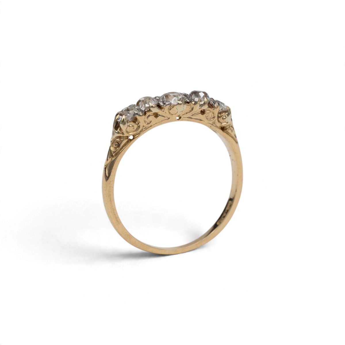 Stórica Studio Yarrow Victorian diamond half hoop ring circa 1880 showing the open scroll gallery