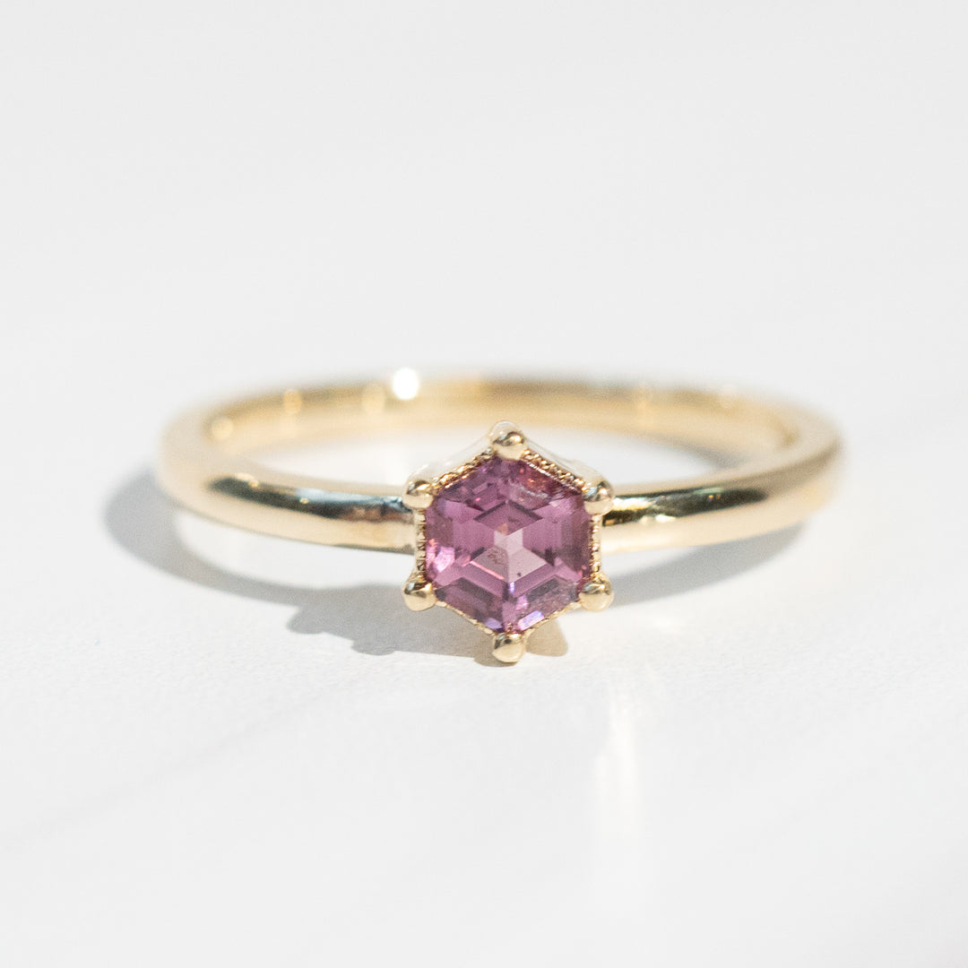 Oak Stacking Ring | Pink Spinel in 14k Yellow Gold